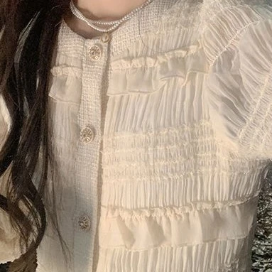 雪纺衫女2025新款小香风雪纺衫女木耳边法式名媛气质上衣女