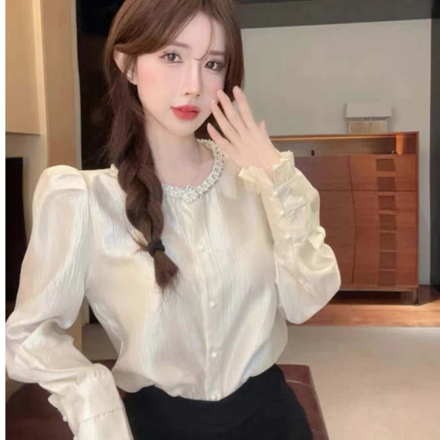 2025春夏漂亮衬衫法式小香风内搭珍珠上衣女超仙洋气高级感小衫