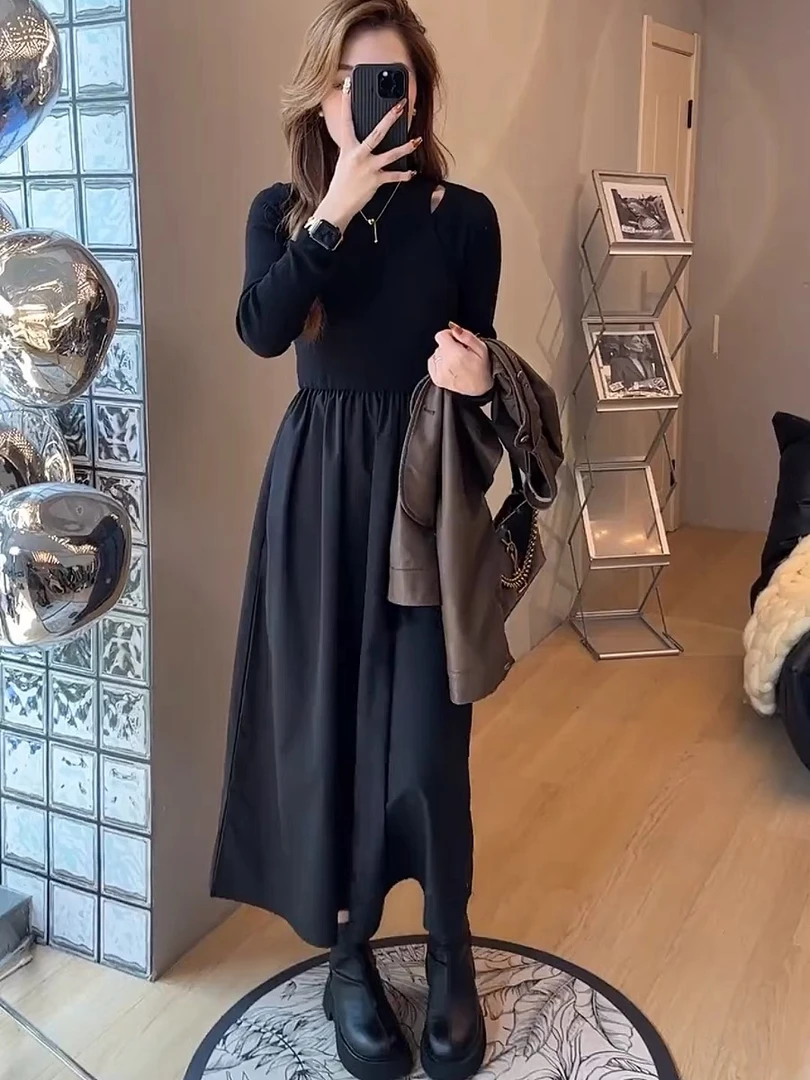 法式赫本连衣裙2023年秋必入百搭连衣裙收腰长裙温柔气质减龄裙子