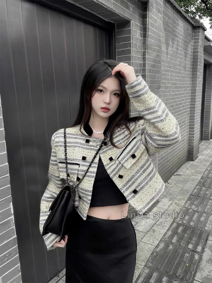 【金箔条纹小香】气质减龄名媛风小个子上衣秋冬新款小香风