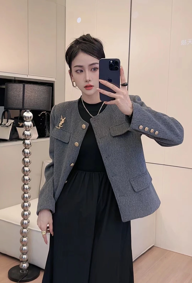 小香风时尚毛呢外套2023年秋装新款女小个子短款法式毛呢外套上衣