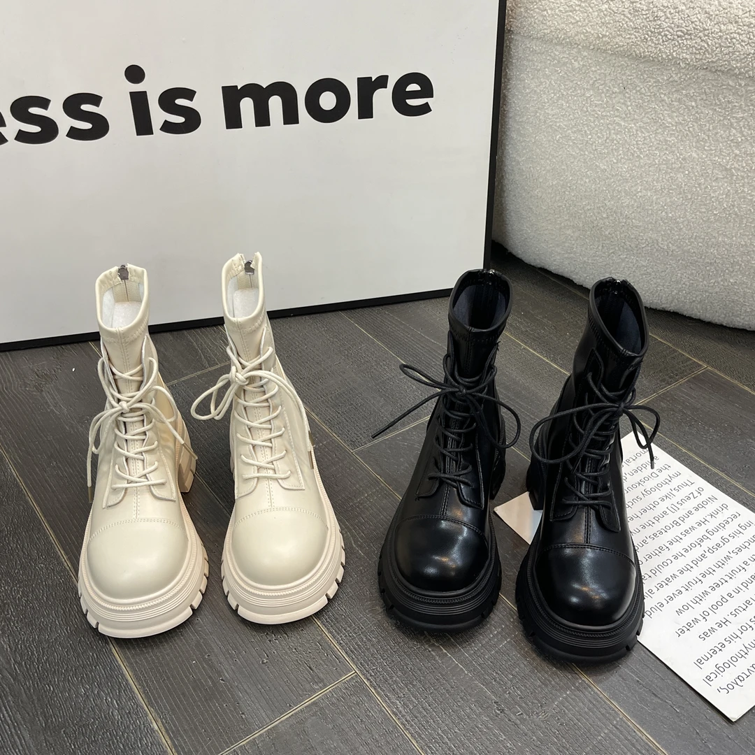 【格格】显瘦马丁靴女英伦风复古系带百搭机车短靴女2022秋冬季新款