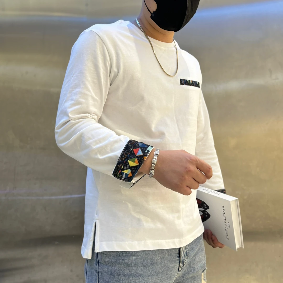 圆领套头白色上衣时尚气场强大高级感季纯色宽松简约黑色休闲男