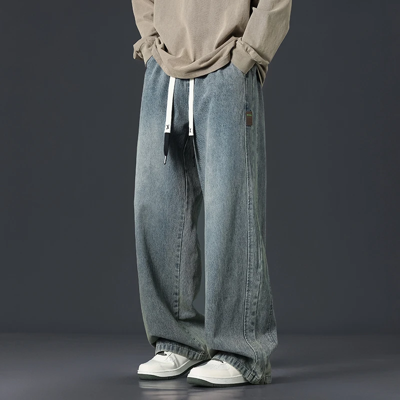 新款直筒牛仔裤男士秋季款美式高街宽松痞帅直筒裤潮牌休闲长裤子
