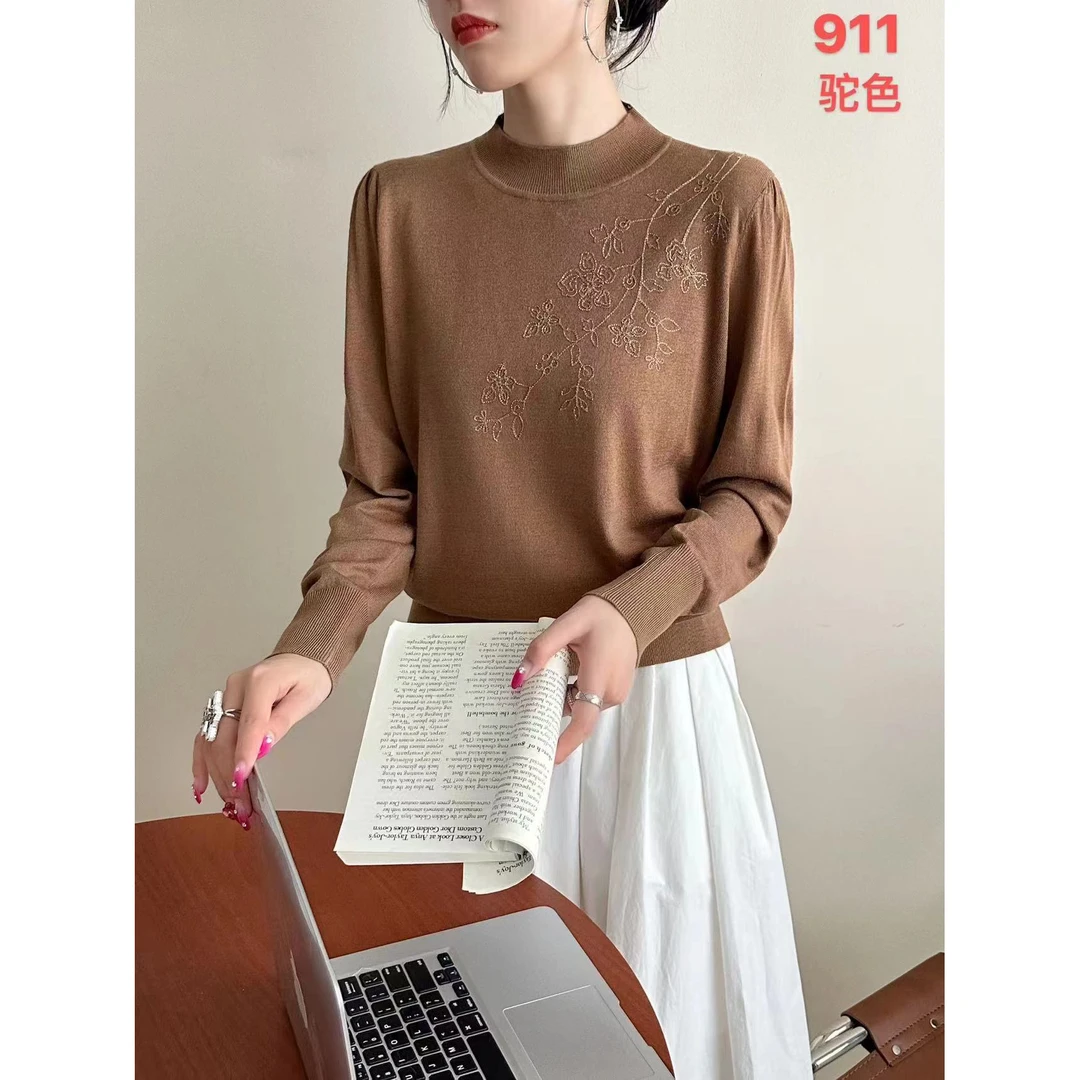 花花/911-高级感针织小衫女设计感显瘦提花针织打底衫