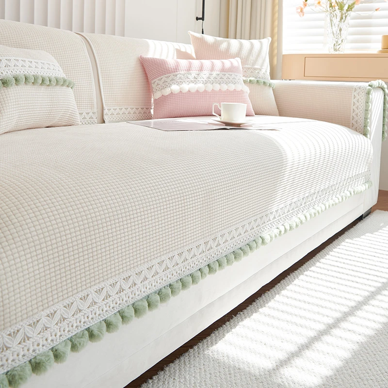 2024新款四季通用沙发垫轻法式奶油风套罩盖布巾防滑毛绒坐垫子