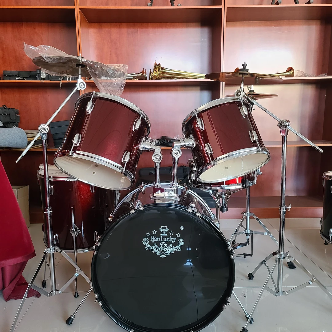 亨韵乐器酒红色五鼓三镲架子鼓儿童成人通用可调节高度初学演奏款