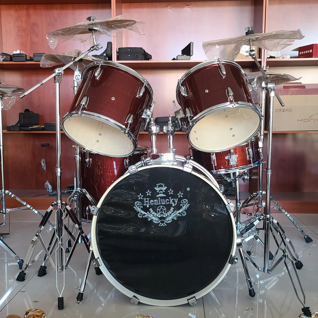 亨韵乐器出口正品五鼓四镲高档架子鼓红拉丝专业演奏款鼓