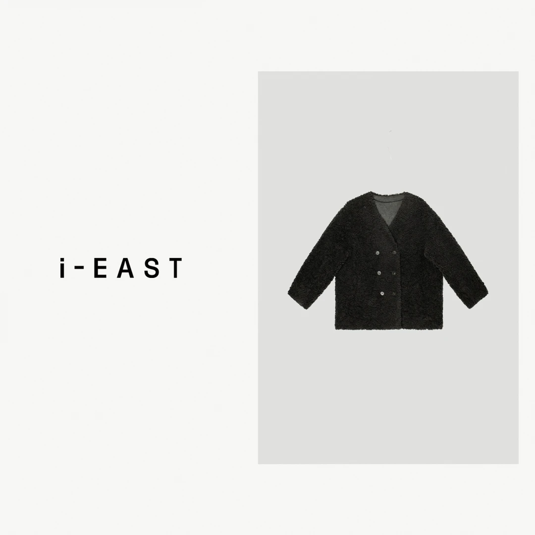 i-EAST 顶楼女主~小香风V领颗粒毛茸茸开衫外套-4D WT10136