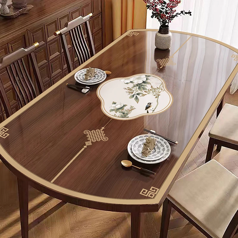 新中式椭圆形餐桌垫透明软玻璃PVC桌布防油防水免洗家用茶几台布