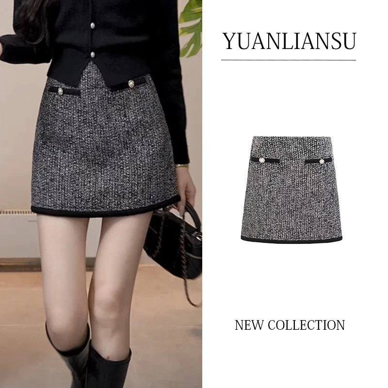 YUANLIANSU/圆脸酥【鹿南棠瑶】小香风气质百搭高腰显瘦A字半身裙女