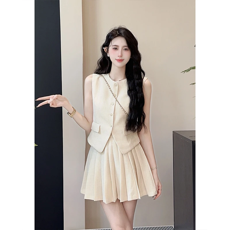 【现货】【云水禅心】气质小香风马甲+高腰半身裙两件套女