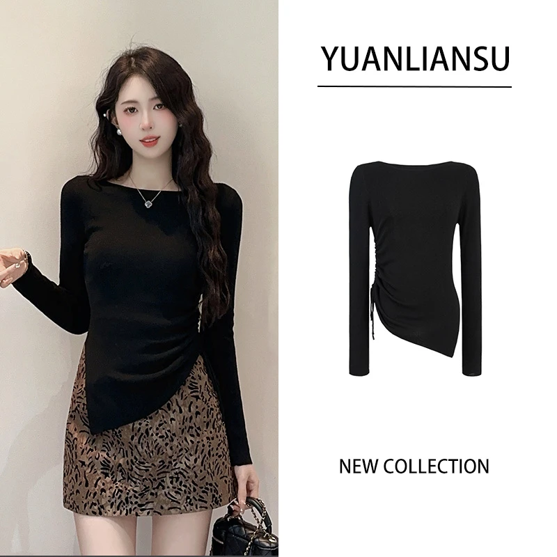 【现货】【蒹葭风晚】秋季新款法式不规则抽绳收腰针织衫