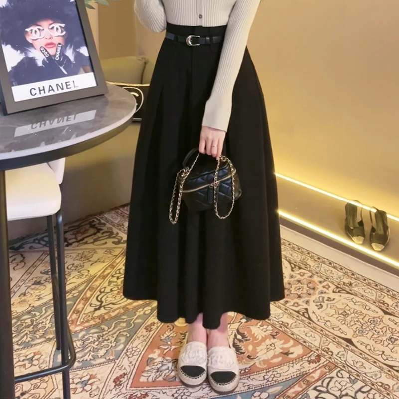 YUANLIANSU/圆脸酥【年中大促】新款百搭优雅气质A字中长百褶裙伞裙