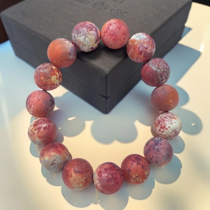 尺寸约14mm15颗天然玉石辰砂红鸡血石玛瑙手串男女同款