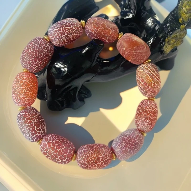 尺寸约13*17mm11颗风化古物鸡血石桶珠玛瑙玉石手串