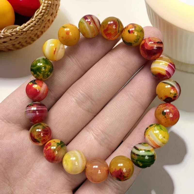 尺寸约10mm19颗天然正品玛瑙玉石七彩藏红花手串