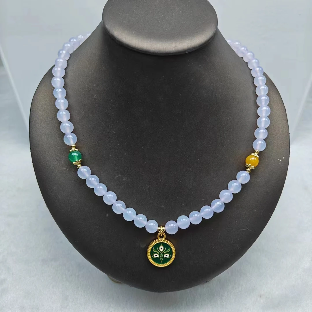 尺寸约8mm58颗荔枝冻白月光黄绿宝设计款吊牌玛瑙项链