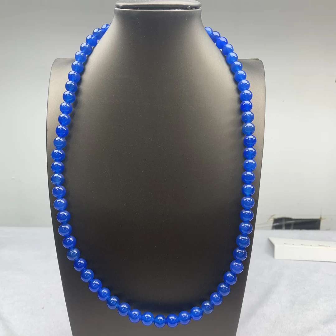 尺寸约10mm68颗星际蓝玛瑙玉石妈妈链元宝扣