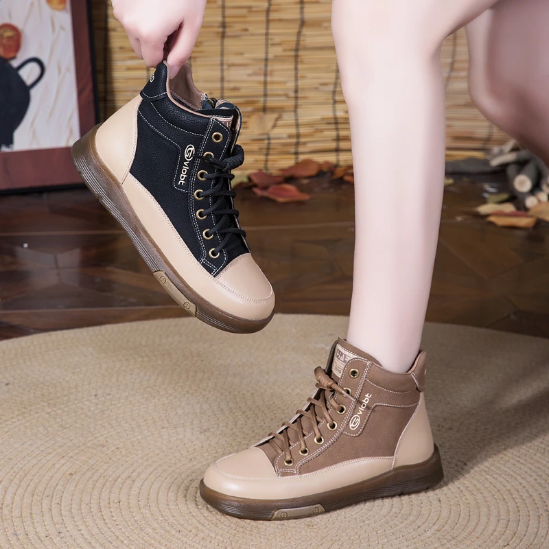 秋冬鞋子女款2024新款女鞋真皮牛筋软底加绒爆款马丁短靴22-165