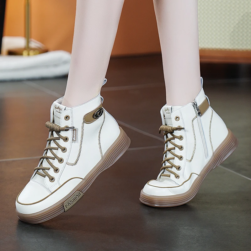 22-107短靴春秋单靴高帮小白鞋白色时尚马丁靴秋冬平底百搭靴子