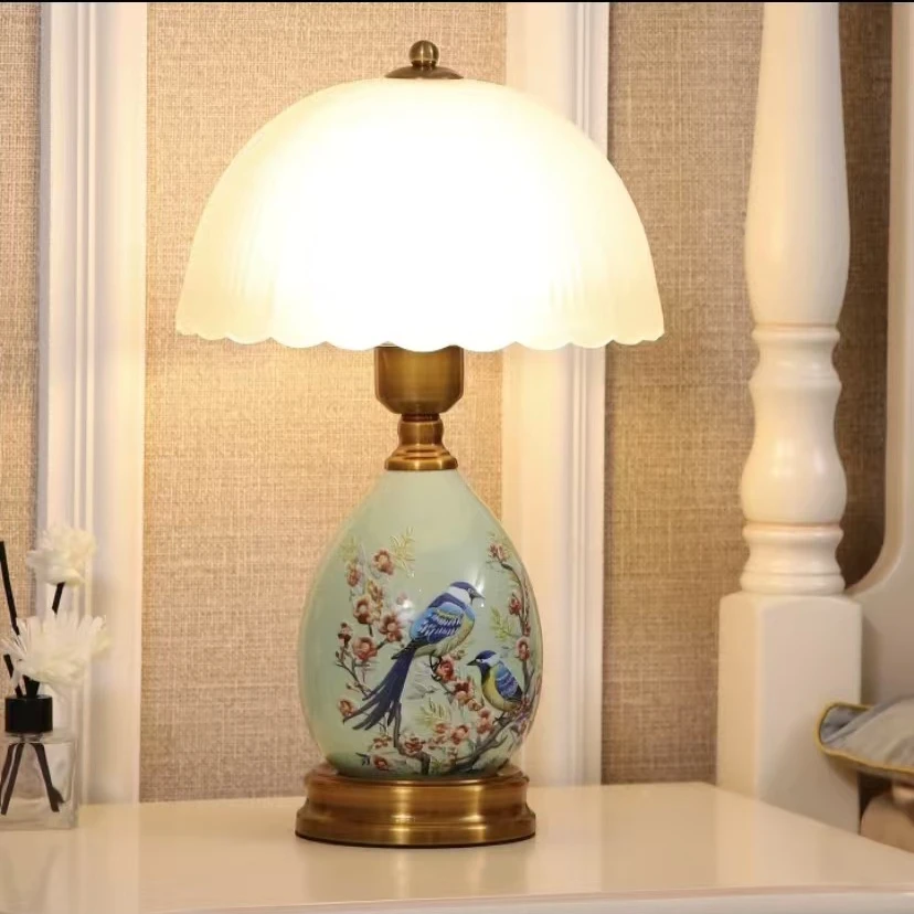客厅美式轻奢复古简约床头灯花瓶北欧轻奢简约家用花器陶瓷台灯