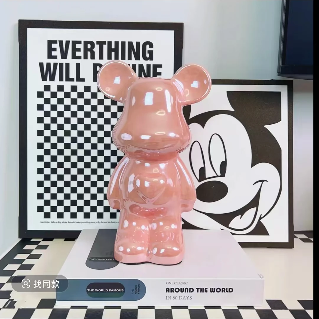 潮玩网红28cm陶瓷电镀甜心熊轻奢玄关酒柜摆件客厅电视柜装饰品