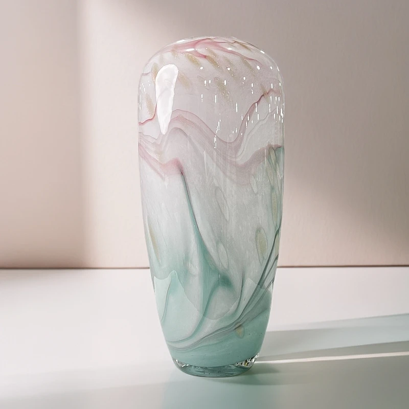 轻奢山水画琉璃花瓶水培玻璃落地客厅餐桌大花瓶装饰摆件样板间