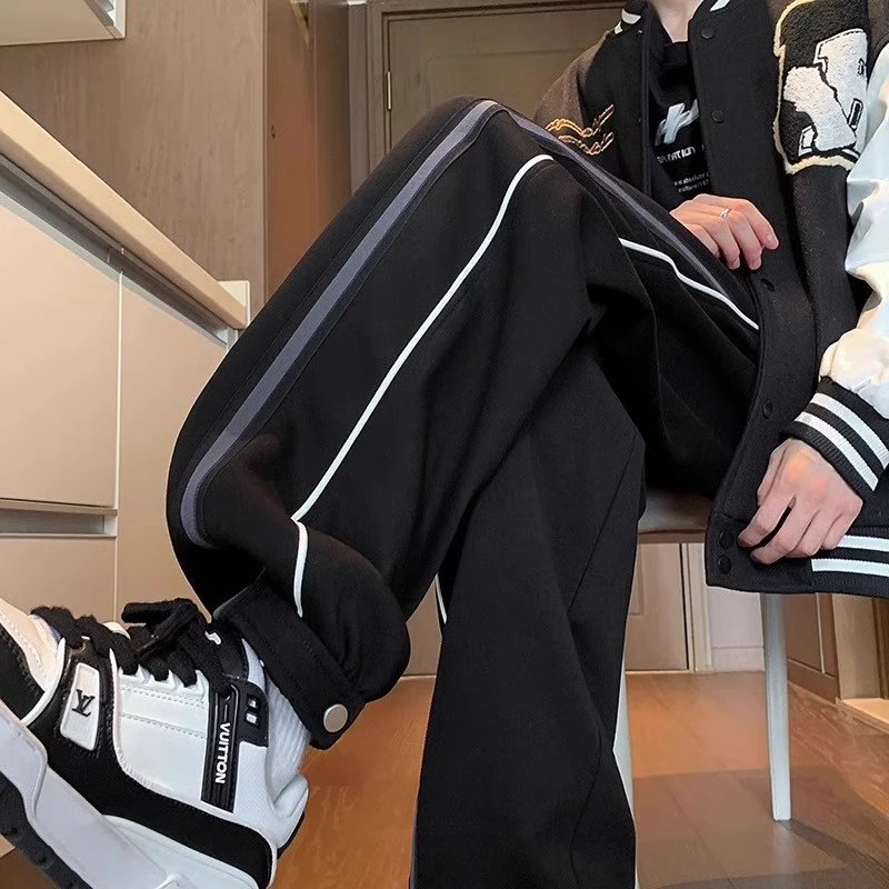 oversize美式重磅织带束脚百搭卫裤男生春季2024新款运动休闲裤