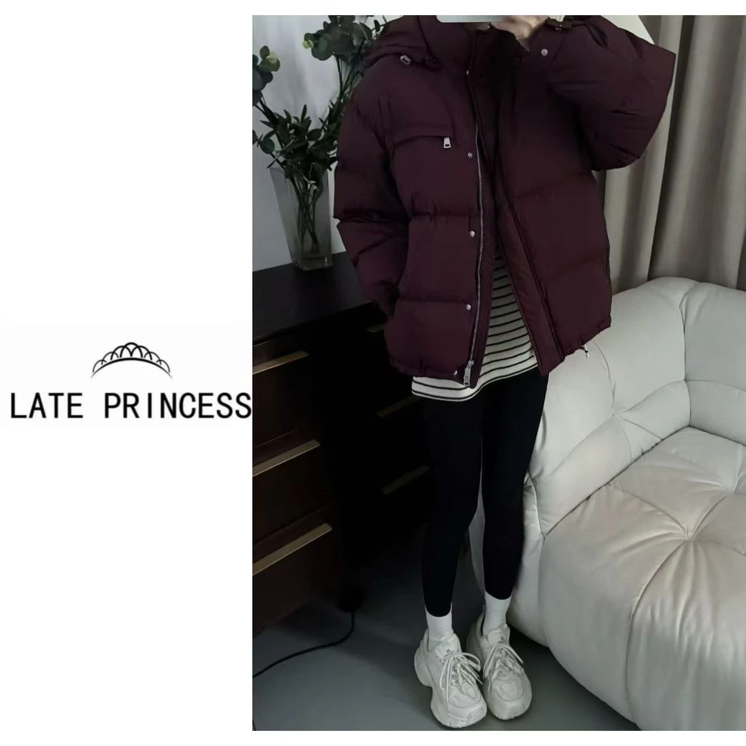 LATE PRINCESS 【奶芙】冬装新款韩式立领中长款白鸭绒面包羽绒服
