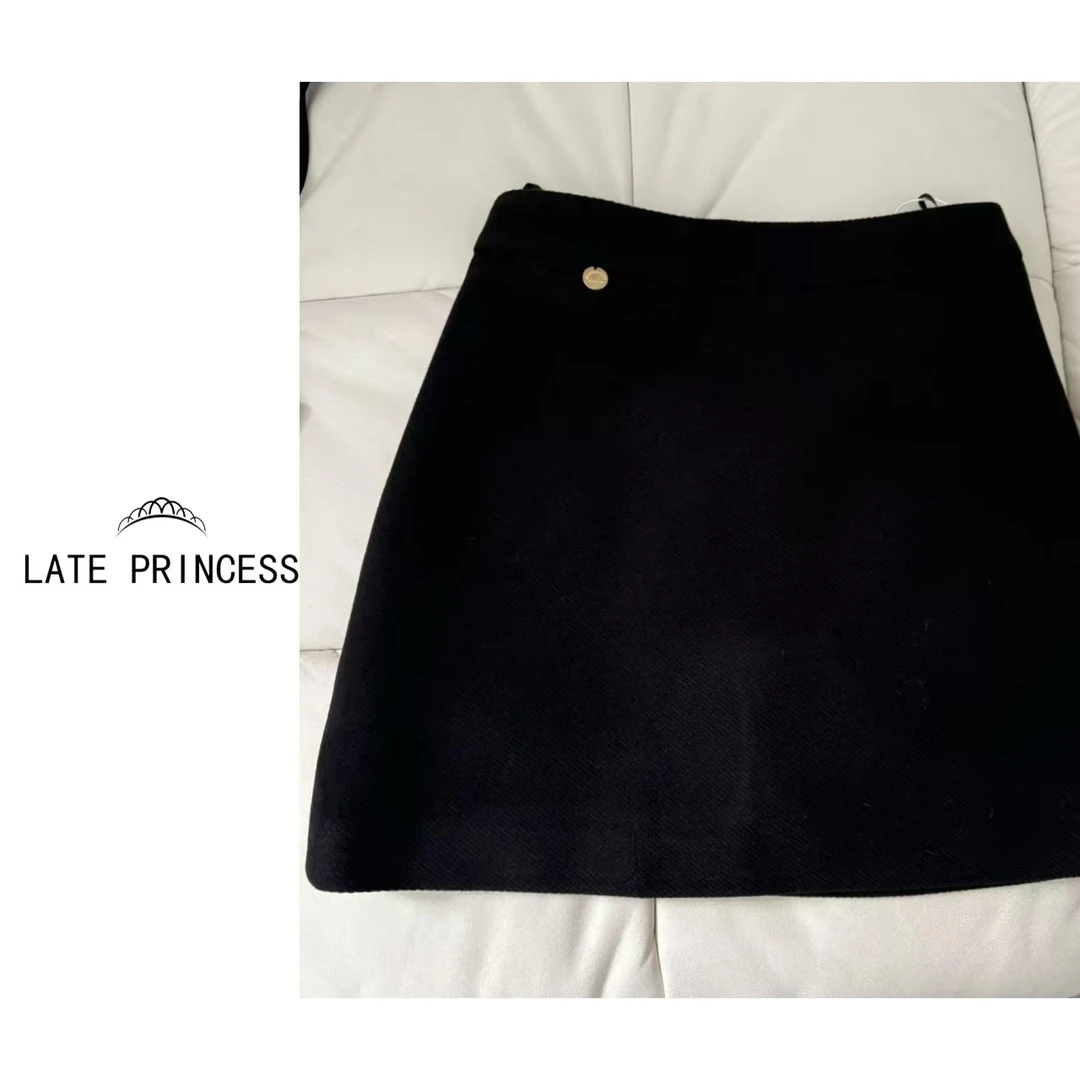 LATE PRINCESS 【藕荷】冬装新款高腰显瘦A字短裙