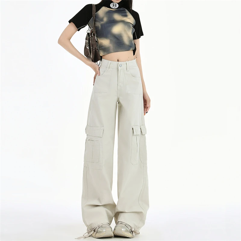 白色高腰阔腿牛仔裤女春夏爆款2025新款显瘦宽松直筒休闲工装裤子