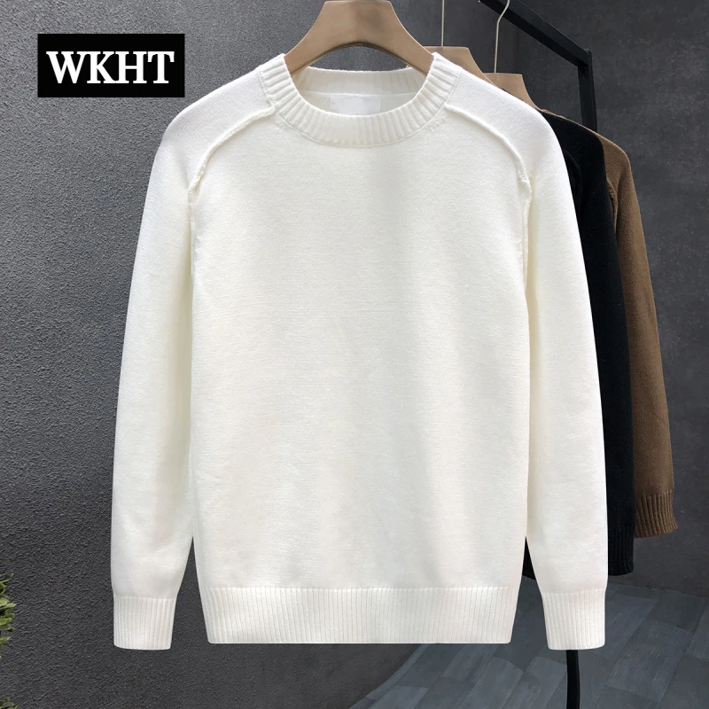 简约轻奢白色毛衣男潮牌保暖针织衫2025秋冬季新款男士打底衫上衣