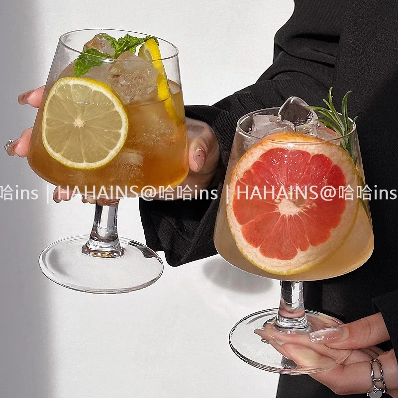 ins个性高脚杯玻璃杯冷泡透明杯果汁杯鸡尾酒杯洋酒杯杯子饮料杯