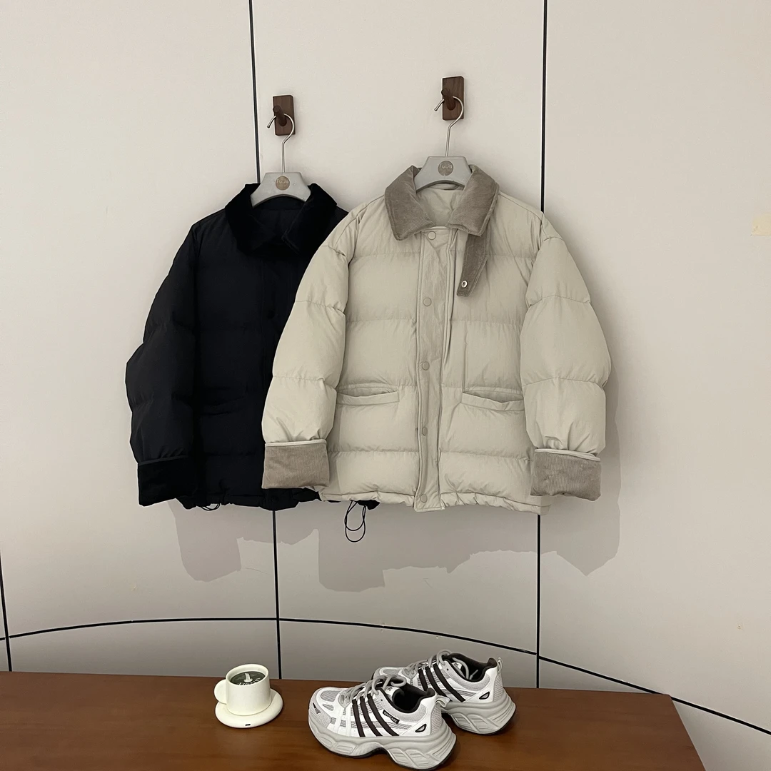 新款气质休闲韩版简约翻领长袖羽绒服YR24757