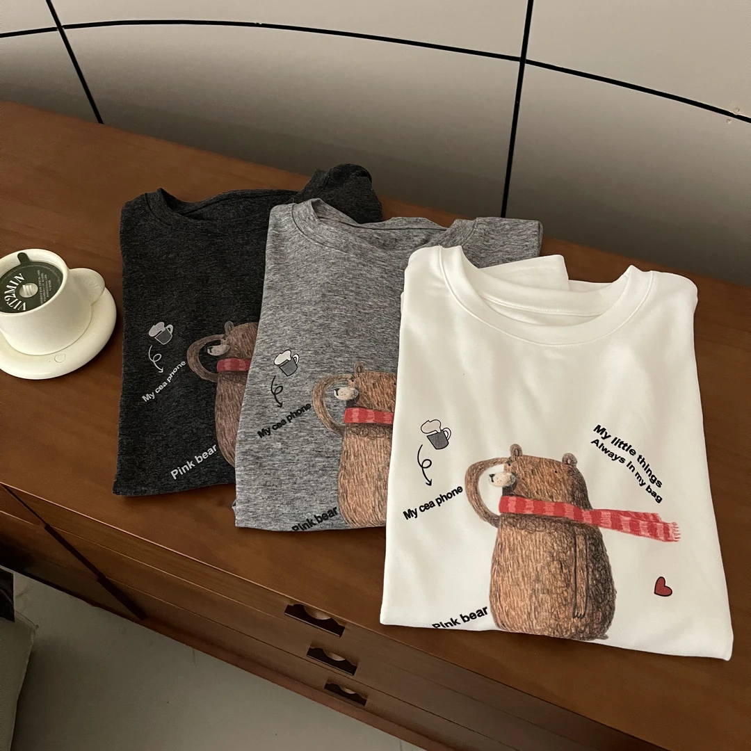 新款气质休闲简约韩版围巾小熊T恤T81026