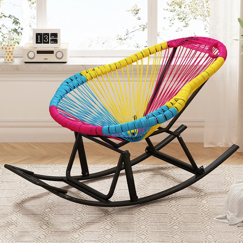 夏季乘凉户外摇椅彩色塑料藤编摇摇椅懒人休闲躺椅家用阳台靠背椅