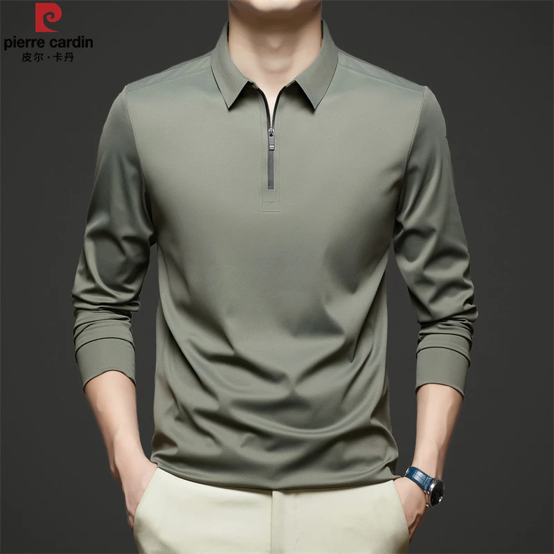 皮尔卡丹正品高档半拉链长袖T恤秋冬新品男时尚休闲纯色翻领上衣