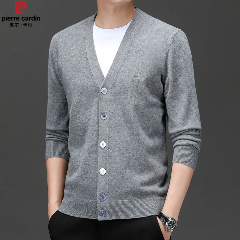 皮尔卡丹2025秋冬新款男士开衫外套V领毛衣外穿中年休闲针织衫男