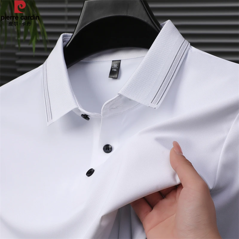皮尔卡丹高档桑蚕丝短袖t恤男士商务休闲翻领半袖polo衫夏季新款