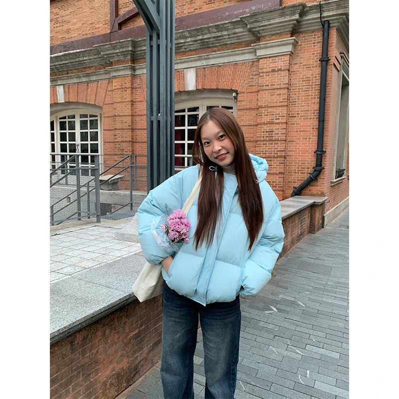 银河汽水 加厚外套基础短款连帽羽绒服女