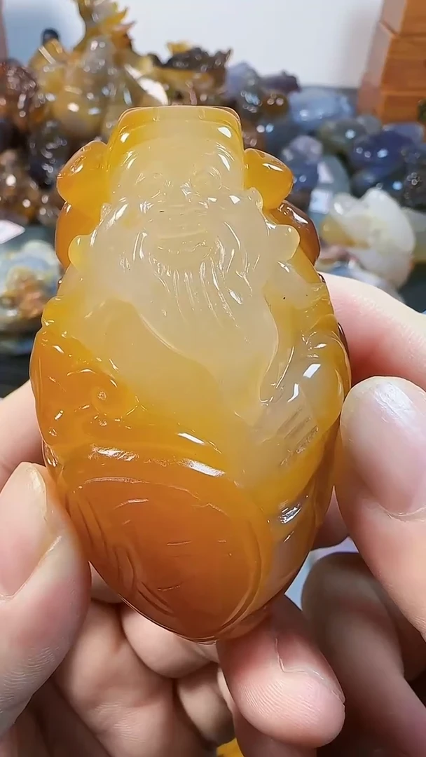 【闪购商品】玛瑙/玉髓手把件未镶嵌财神