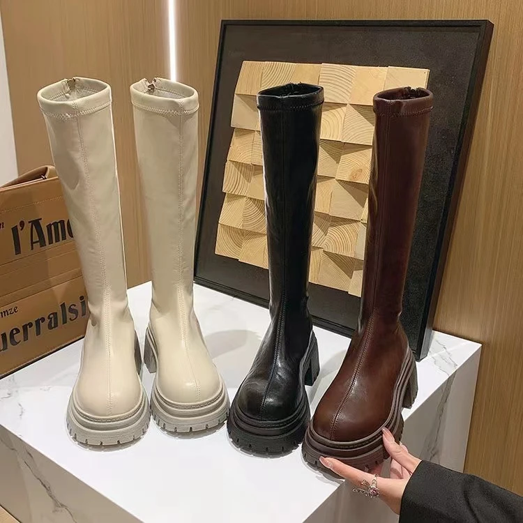 厚底增高小个子长筒靴女新款秋冬骑士靴显高显瘦英伦风高筒靴373