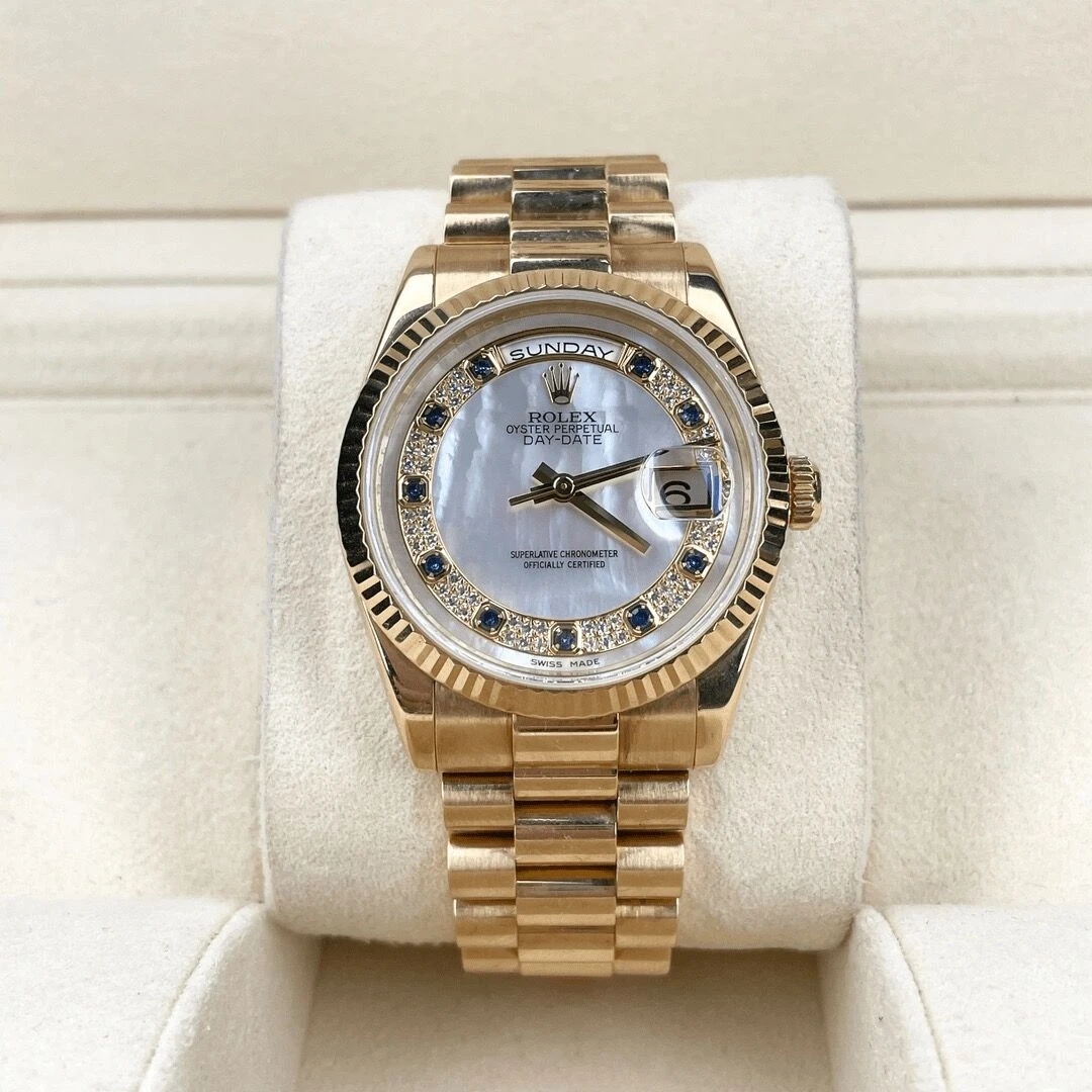 99新 Rolex/劳力士 118238星期日志/蓝宝/表径36/全18K黄金