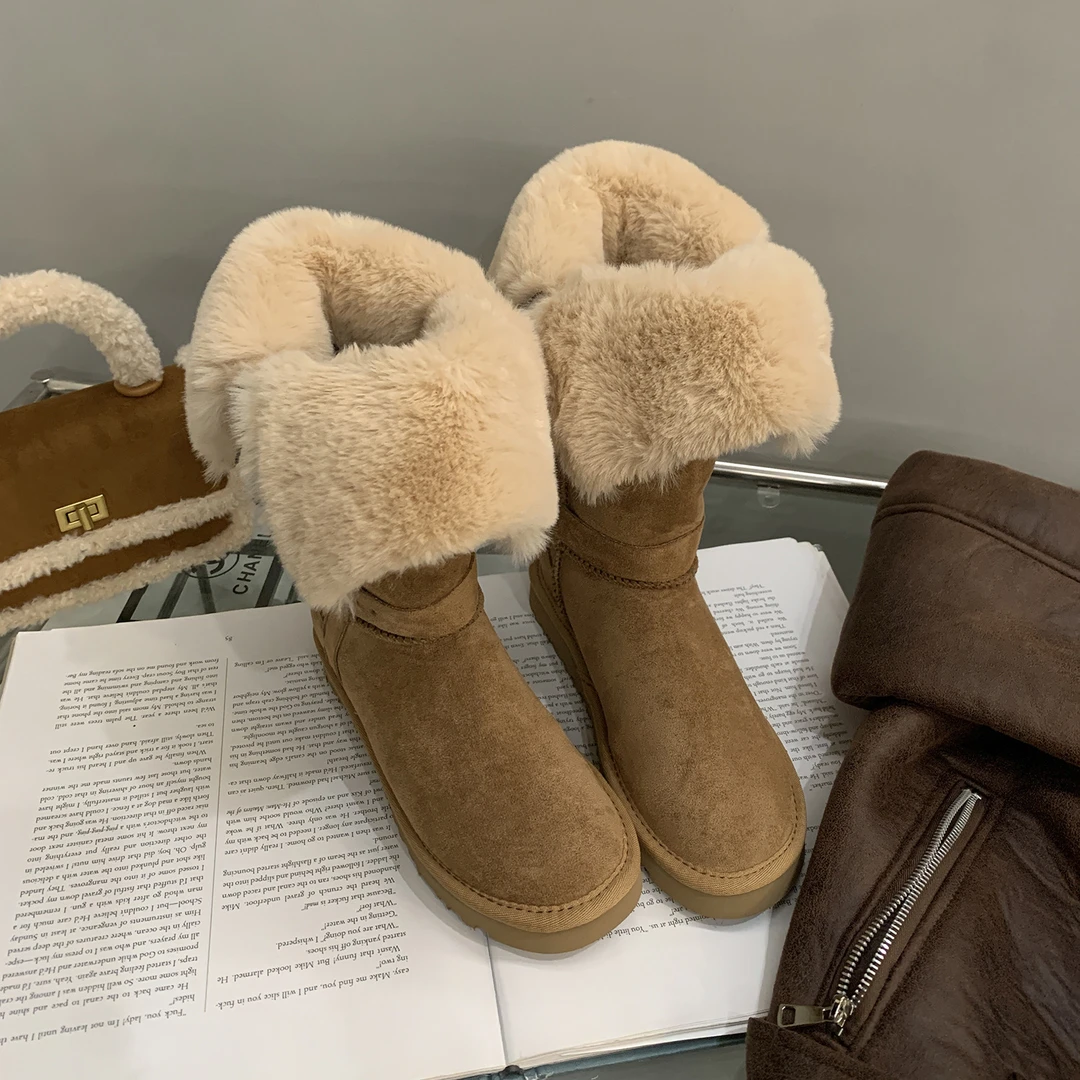 UHCK加绒加厚雪地靴女鞋2025新款秋冬季百搭保暖棉鞋雪地棉长筒靴