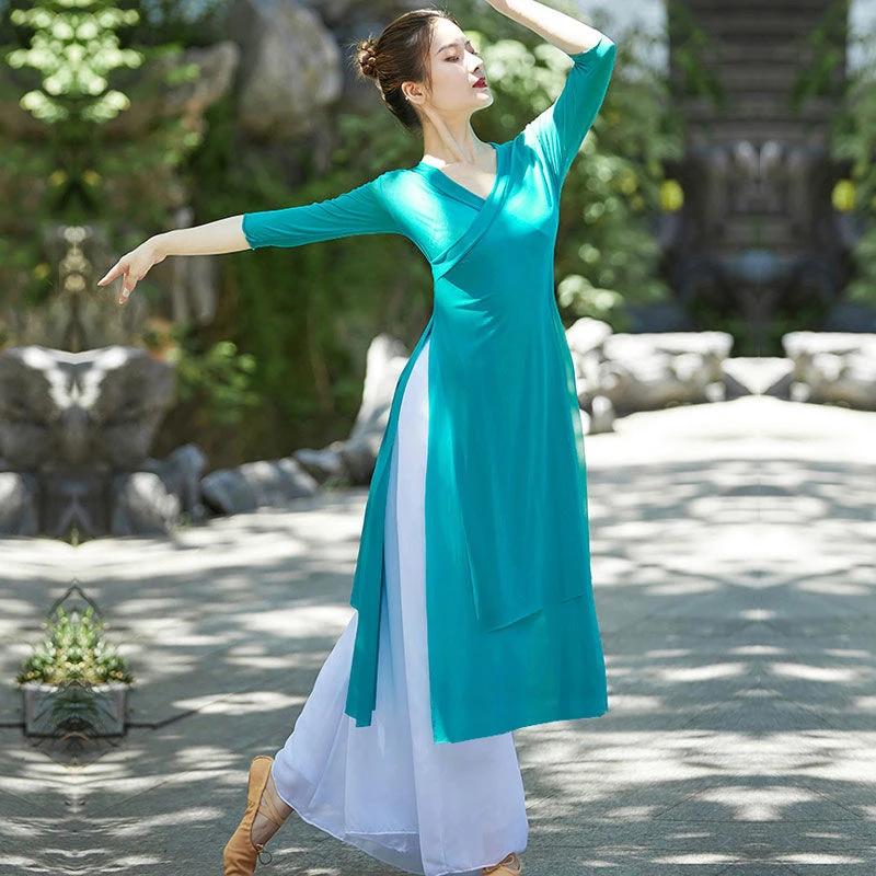 古典舞蹈服女飘逸纱衣身韵仙气网纱上衣演出服古风中国舞练功服女