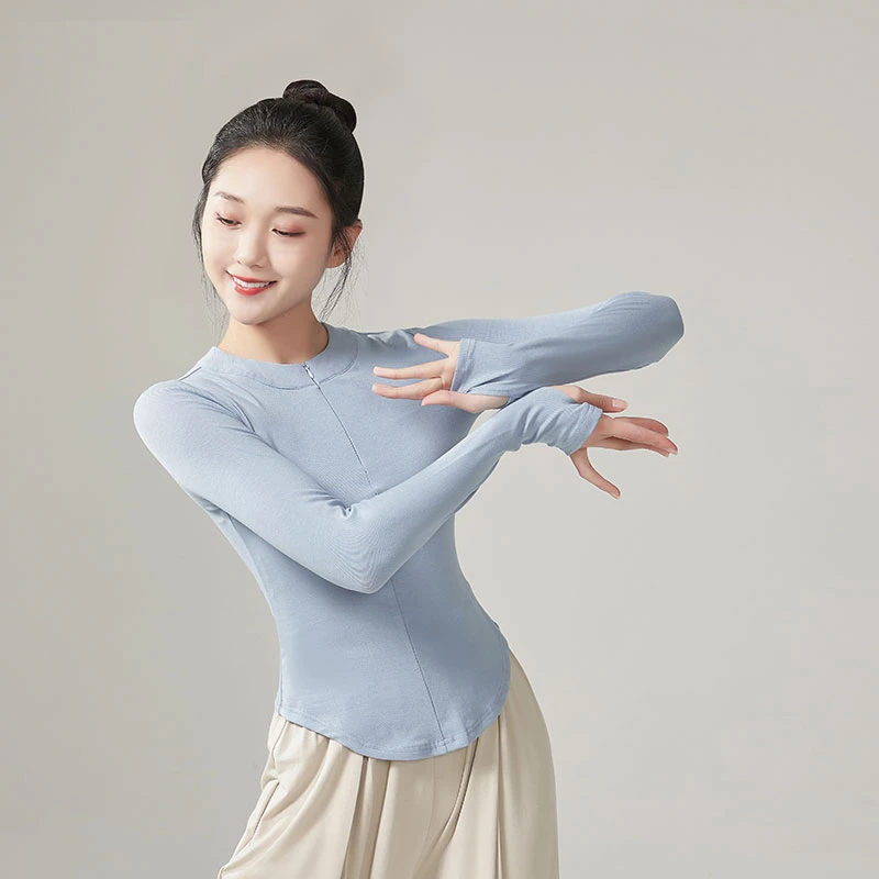 现代舞上衣古典舞服装瑜伽长袖形体训练服黑色秋冬舞蹈练功服成人