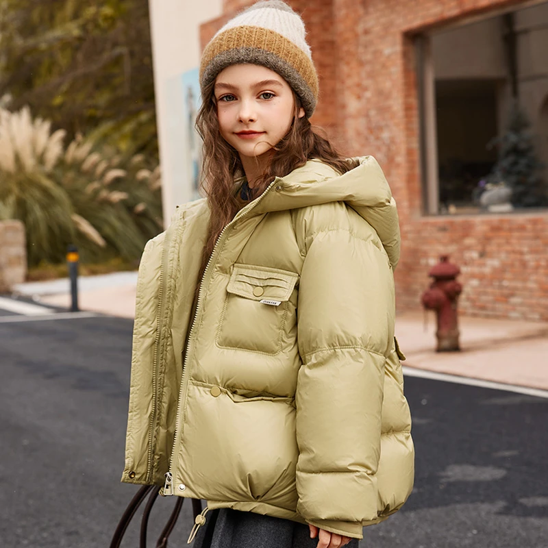 儿童羽绒服女中大童2023新款款白鸭绒保暖加厚宽松短款外套潮女童
