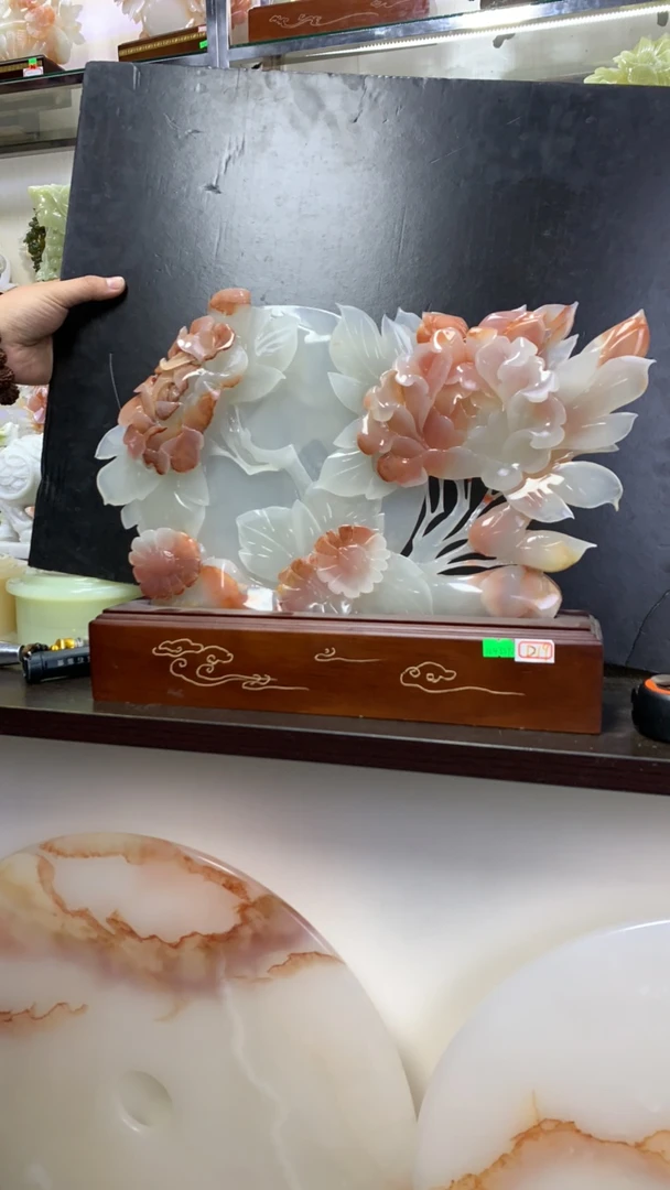 花好月圆红花冰玉家居摆件