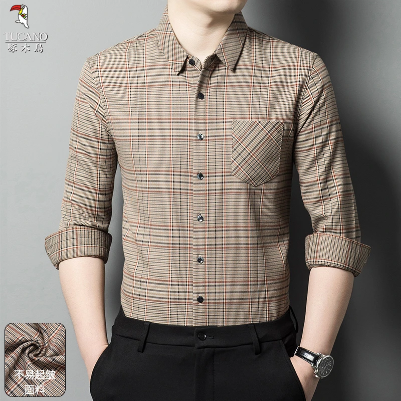 啄木鸟2024年秋季新款时尚潮流舒适百搭亲肤男士长袖衬衫